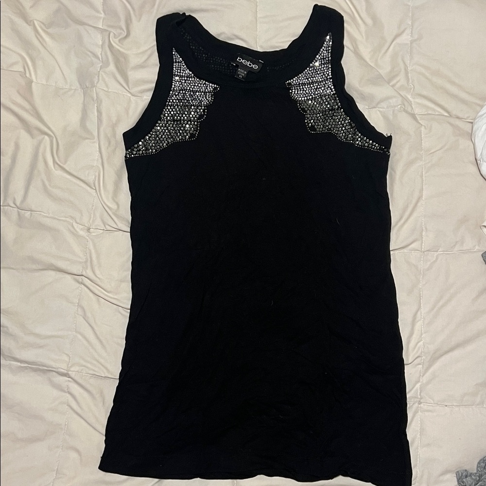 Bebe Black Sleeveless Top with Metallic Details